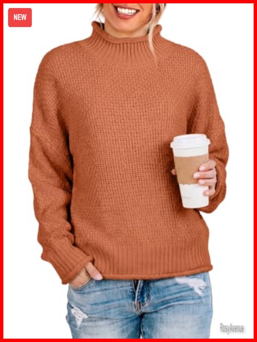Womens Turtleneck Cable Knit Chunky Pullover Sweater Oversized